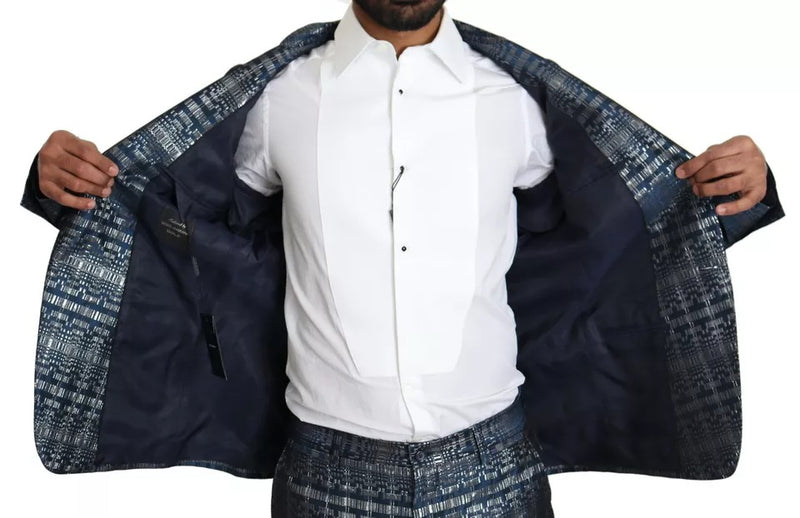 Dolce & Gabbana Blue Silver Shiny 2 Piece Slim GOLD Suit