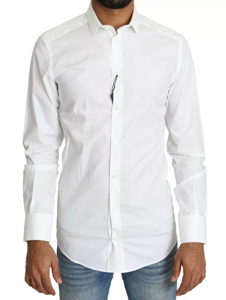 Chemise habillée en coton blanc Dolce &amp; Gabbana, col doré.
