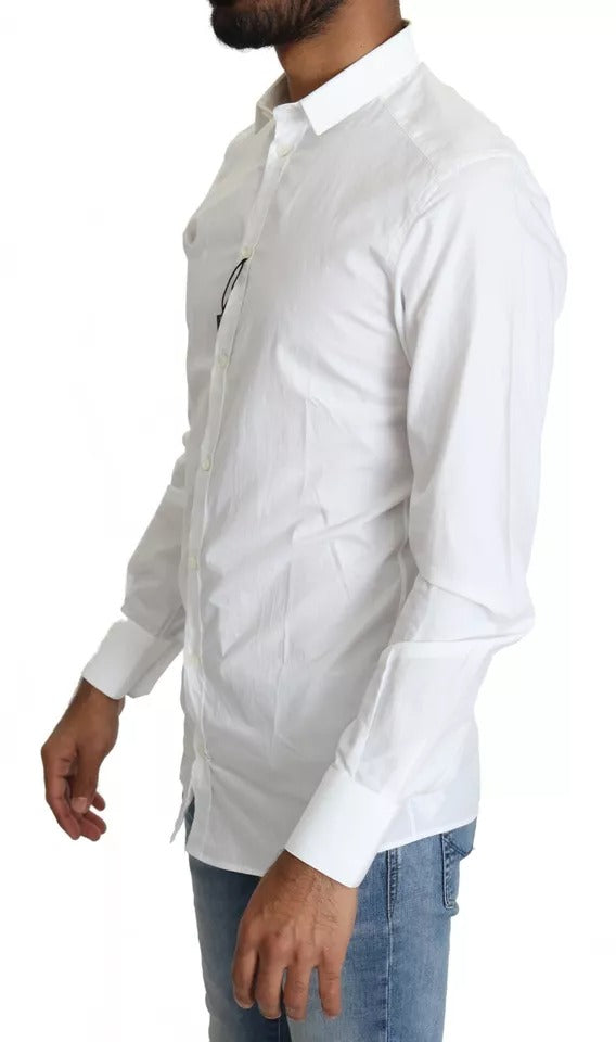 Chemise habillée en coton blanc Dolce &amp; Gabbana, col doré.