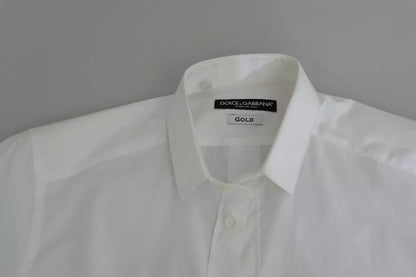 Chemise habillée en coton blanc Dolce & Gabbana, col doré.