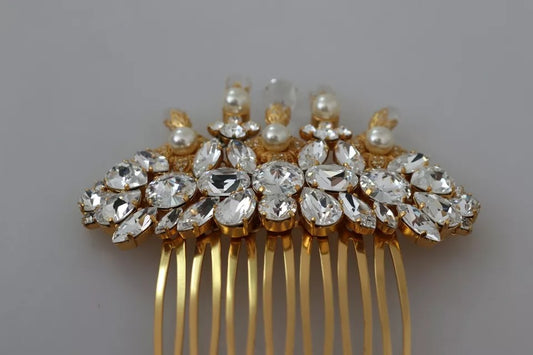 Dolce & Gabbana Gold Brass Clear Crystal Hair Comb Accessory