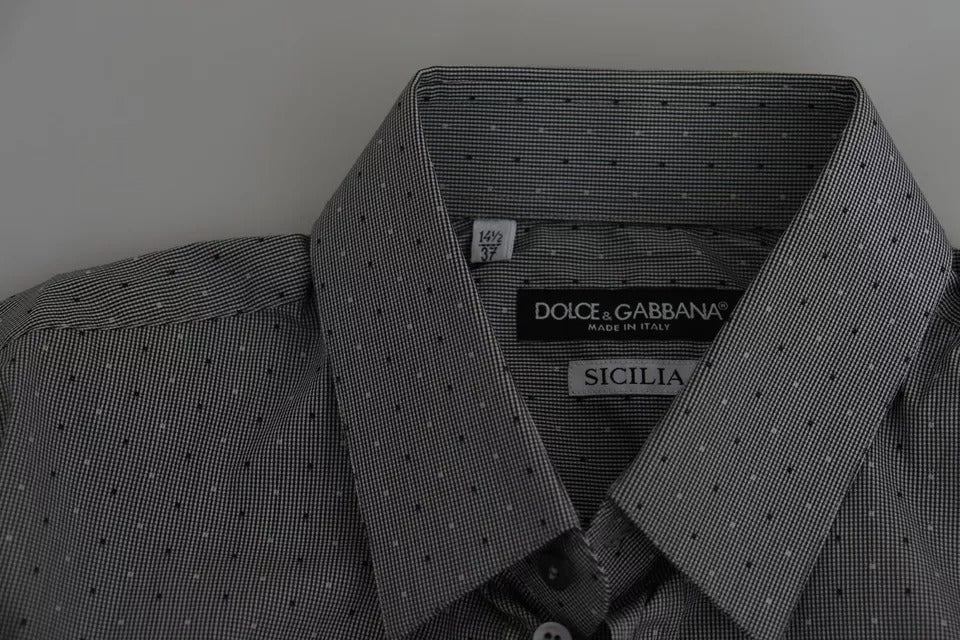 Chemise habillée grise à pois SICILIA, coupe semi-ajustée, Dolce &amp; Gabbana