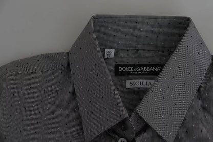 Chemise habillée grise à pois SICILIA, coupe semi-ajustée, Dolce & Gabbana