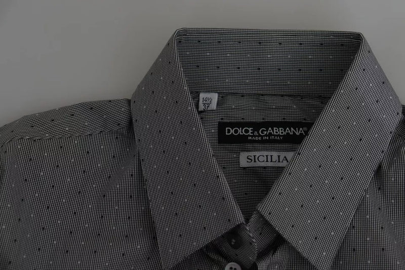 Dolce &amp; Gabbana Grijs SICILIA Geponkt Semi-Vormgevend Formeel Overhemd