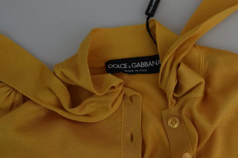 Dolce & Gabbana Yellow Silk Knit Pullover with Ascot Collar