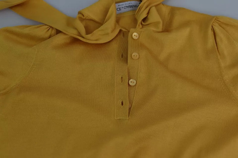 Dolce & Gabbana Yellow Silk Knit Pullover with Ascot Collar
