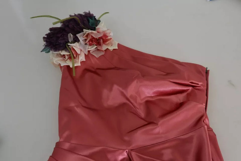 Robe Midi Drapée Rose avec Appliqué Floral Dolce & Gabbana