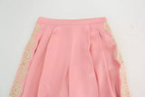 Dolce & Gabbana Pantalon Large en Satin de Soie Rose avec Dentelle