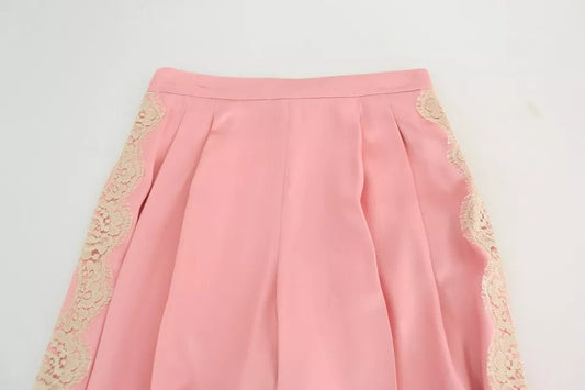 Dolce & Gabbana Pink Lace Trimmed Silk Satin Wide Leg Pants