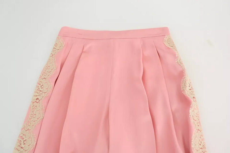 Dolce & Gabbana Pink Lace Trimmed Silk Satin Wide Leg Pants