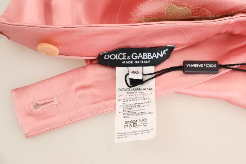 Dolce & Gabbana Pink Lace Trimmed Silk Satin Wide Leg Pants