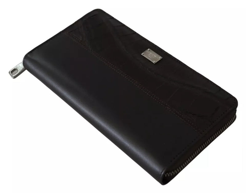 Dolce &amp; Gabbana Bruine Exotische Leren Continentale Clutch Portemonnee met Ritssluiting