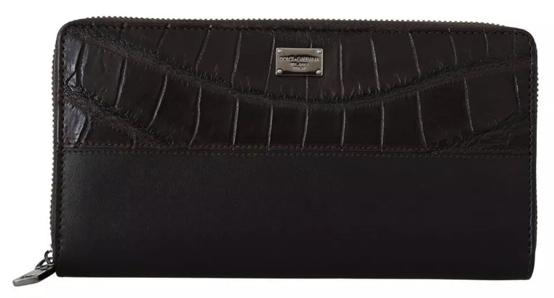 Dolce &amp; Gabbana Bruine Exotische Leren Continentale Clutch Portemonnee met Ritssluiting