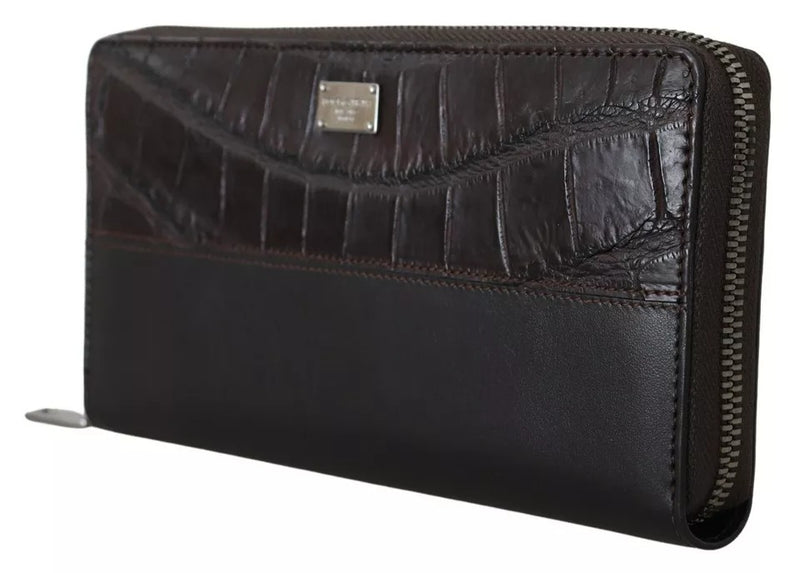 Dolce &amp; Gabbana Bruine Exotische Leren Continentale Clutch Portemonnee met Ritssluiting
