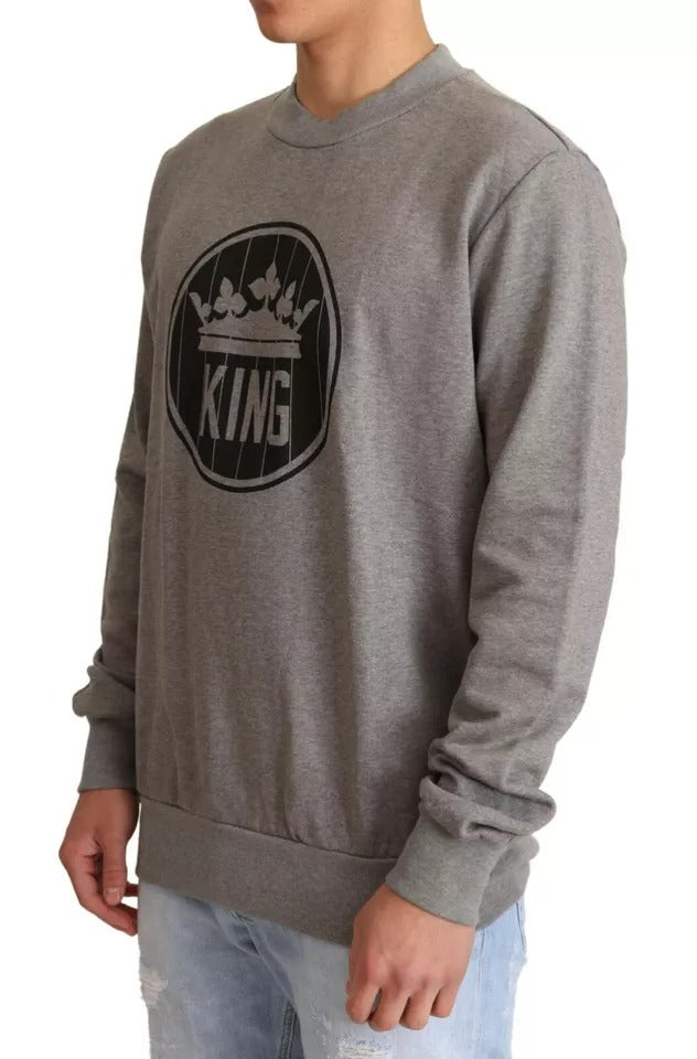 Dolce &amp; Gabbana grijze katoenen pullover met koningenkroon-print