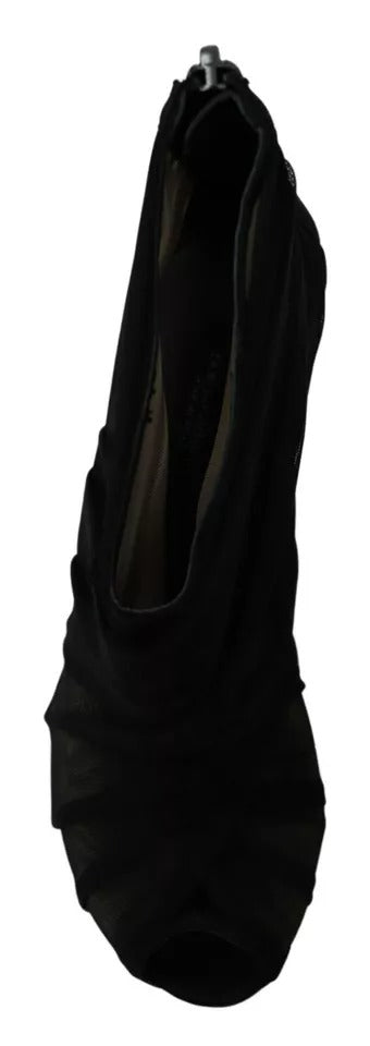 Dolce & Gabbana Black Tulle Ankle Boots with Stiletto Heels