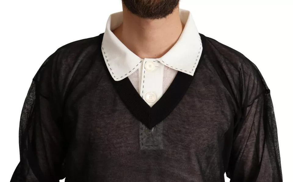 Pull-pull à col rond en jersey noir et blanc Dolce & Gabbana