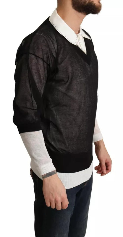 Pull-pull à col rond en jersey noir et blanc Dolce & Gabbana