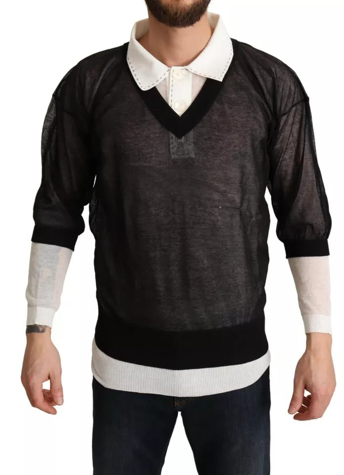 Pull-pull à col rond en jersey noir et blanc Dolce &amp; Gabbana
