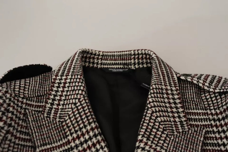 Manteau-trencher long en flanelle à carreaux gris de Dolce & Gabbana