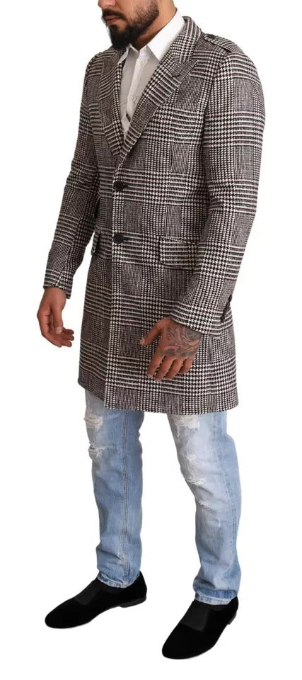 Manteau-trencher long en flanelle à carreaux gris de Dolce & Gabbana