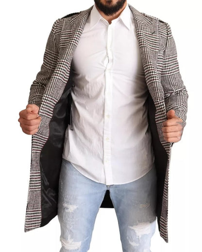 Dolce & Gabbana grijze geruite lange trenchjas