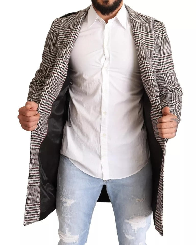 Manteau-trencher long en flanelle à carreaux gris de Dolce & Gabbana