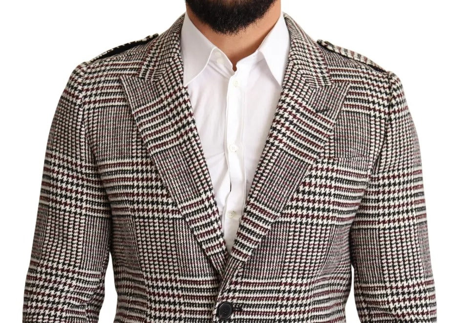 Manteau-trencher long en flanelle à carreaux gris de Dolce & Gabbana