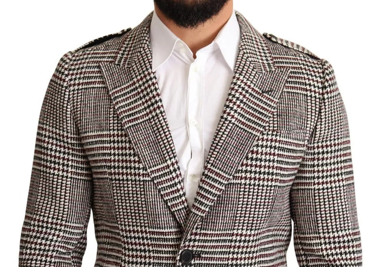 Manteau-trencher long en flanelle à carreaux gris de Dolce & Gabbana