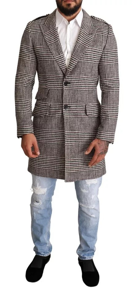 Manteau-trencher long en flanelle à carreaux gris de Dolce & Gabbana