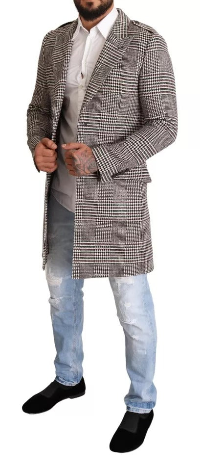 Manteau-trencher long en flanelle à carreaux gris de Dolce & Gabbana