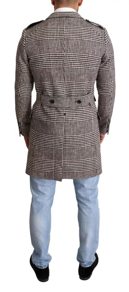 Manteau-trencher long en flanelle à carreaux gris de Dolce & Gabbana