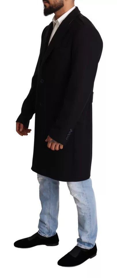 Dolce & Gabbana Trench bleu, veste longue en laine extensible