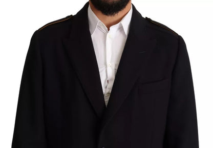 Dolce & Gabbana Blauwe Trenchjas Lange Wollen Stretchjas