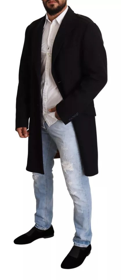 Dolce & Gabbana Blauwe Trenchjas Lange Wollen Stretchjas