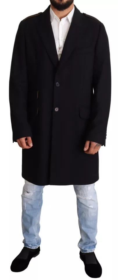 Dolce & Gabbana Trench bleu, veste longue en laine extensible