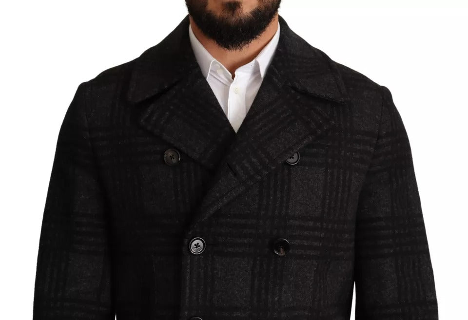 Dolce & Gabbana Trench noir en laine à carreaux