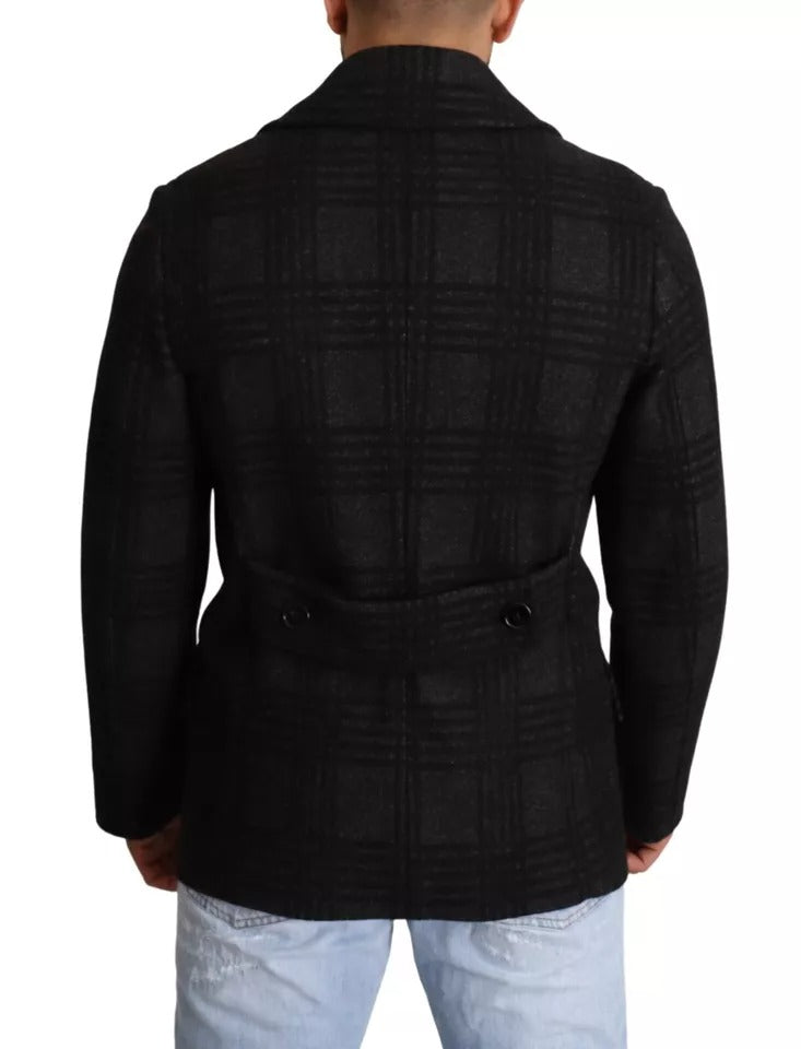 Dolce & Gabbana Trench noir en laine à carreaux