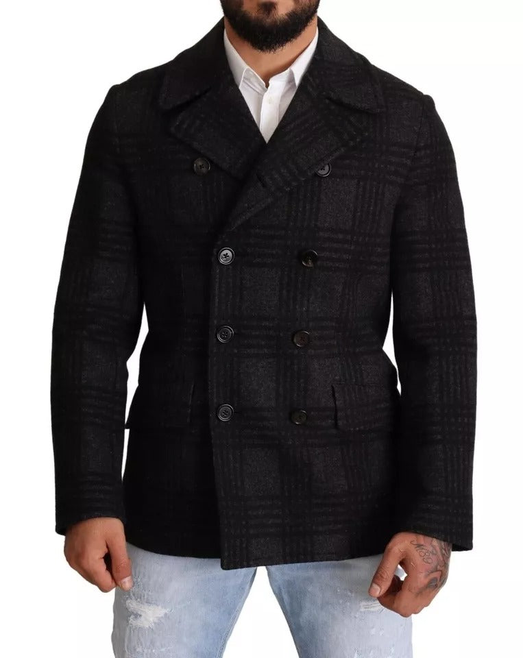 Dolce & Gabbana Trench noir en laine à carreaux