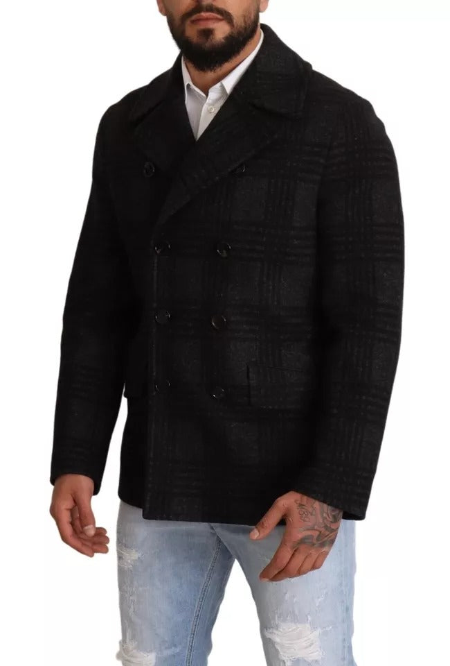 Dolce & Gabbana Trench noir en laine à carreaux