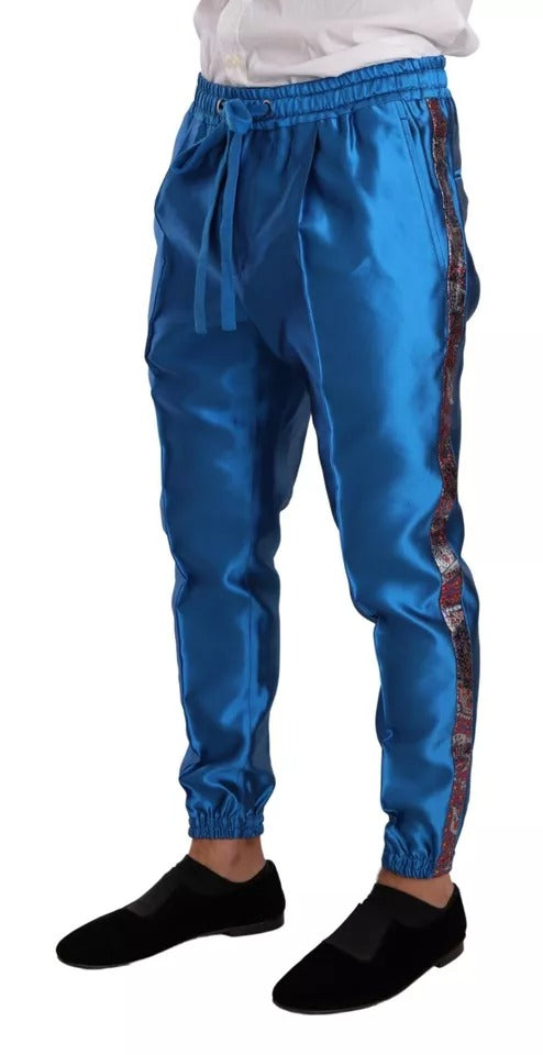 Ensemble tailleur formel 2 pièces en soie jacquard bleu de Dolce & Gabbana