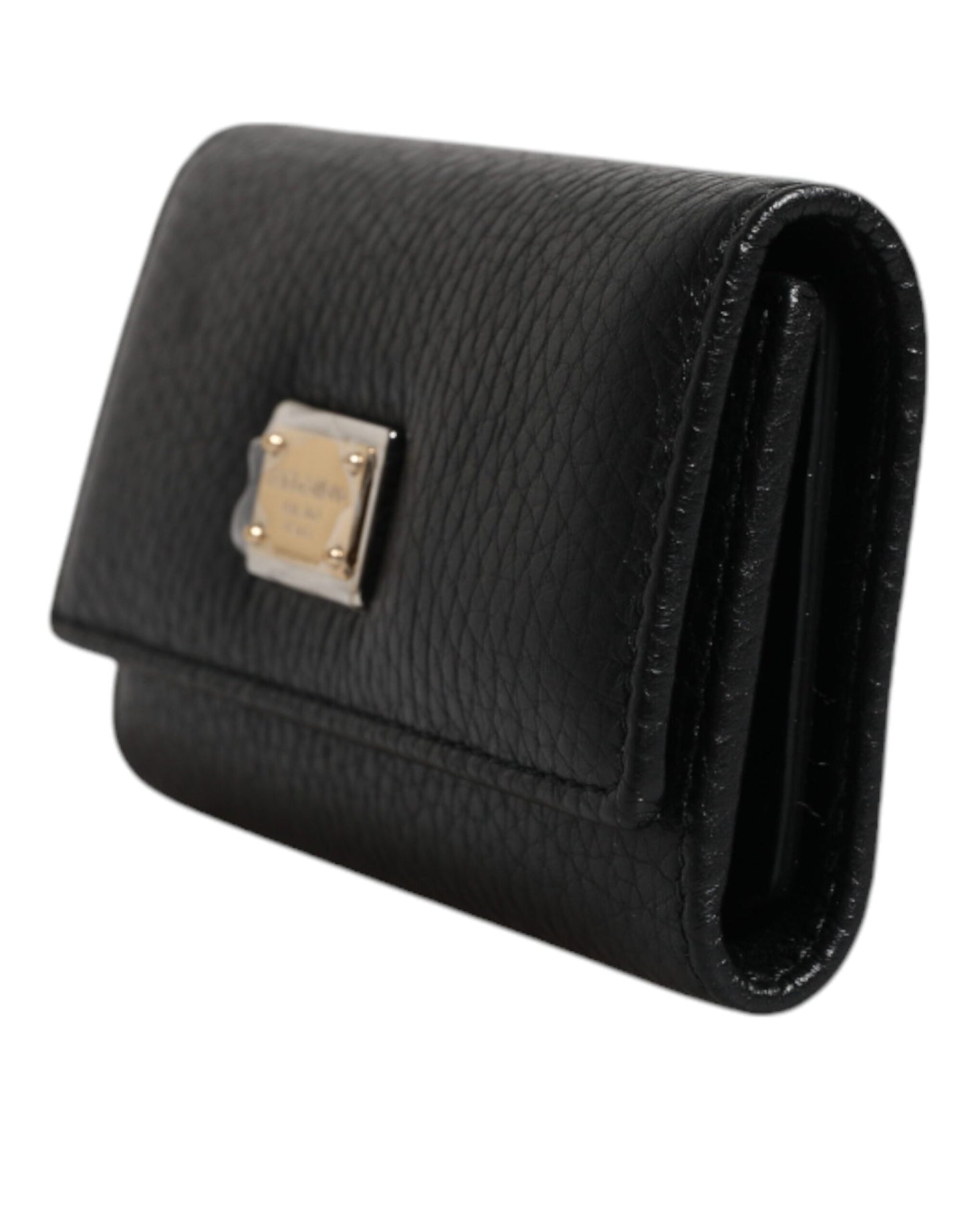 Dolce & Gabbana Zwart Leren Gouden Metalen Logo Plaque Drievoudige Sleutelhanger