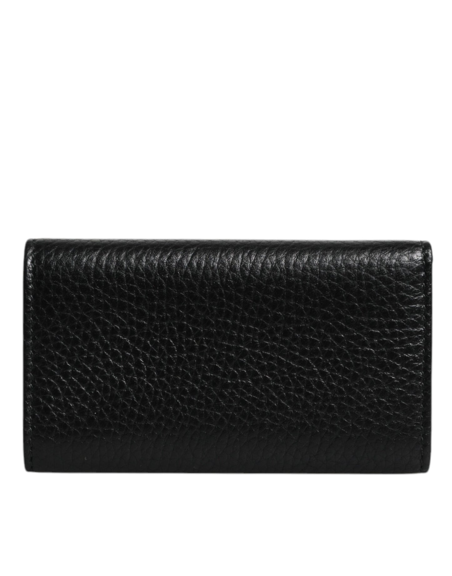 Dolce & Gabbana Zwart Leren Gouden Metalen Logo Plaque Drievoudige Sleutelhanger