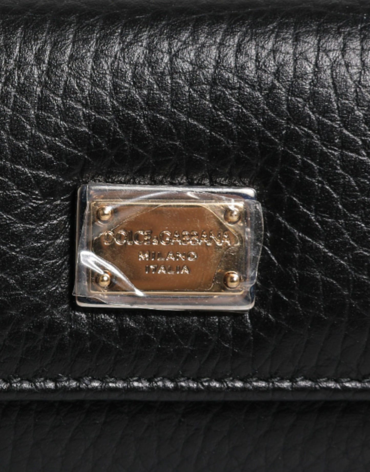 Dolce & Gabbana Zwart Leren Gouden Metalen Logo Plaque Drievoudige Sleutelhanger