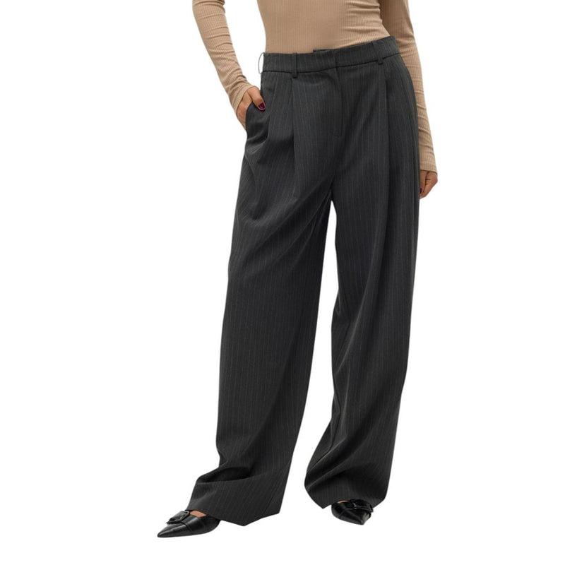 Vero Moda VMSILJE MW Wide Pinstripe Pants - Chic Gray Palazzo Trousers