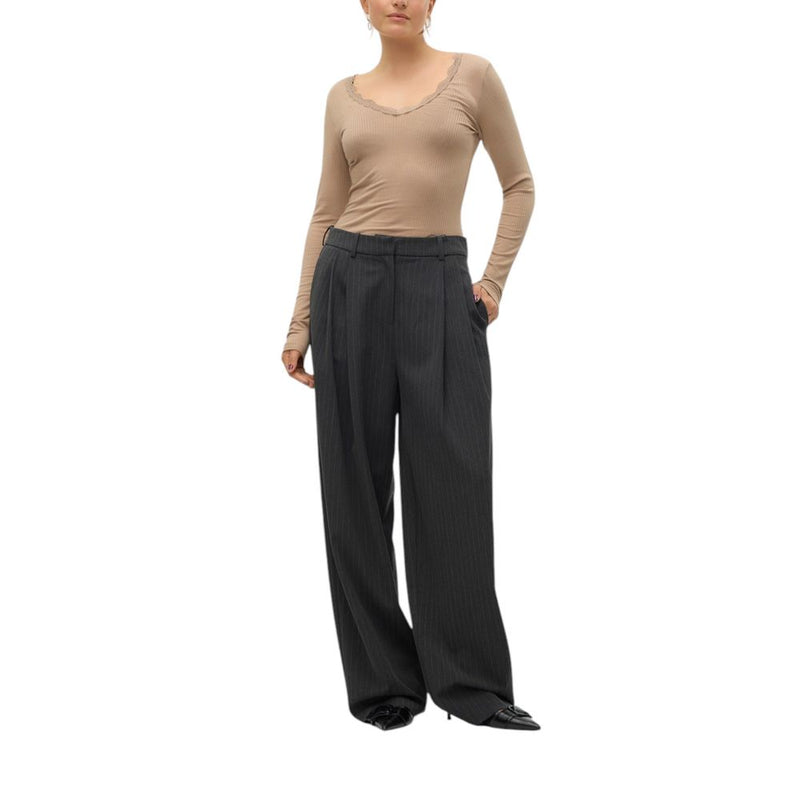 Vero Moda VMSILJE MW Wide Pinstripe Pants - Chic Gray Palazzo Trousers