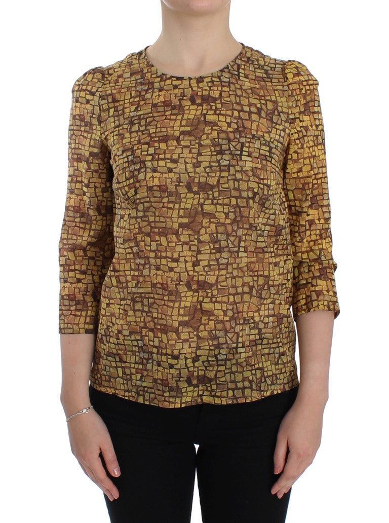 Blouse en soie à imprimé mosaïque multicolore Dolce &amp; Gabbana, modèle T-shirt
