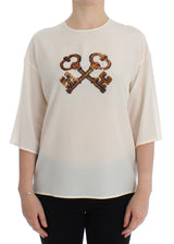 Blouse/Top en soie blanche à paillettes et broderies Dolce &amp; Gabbana