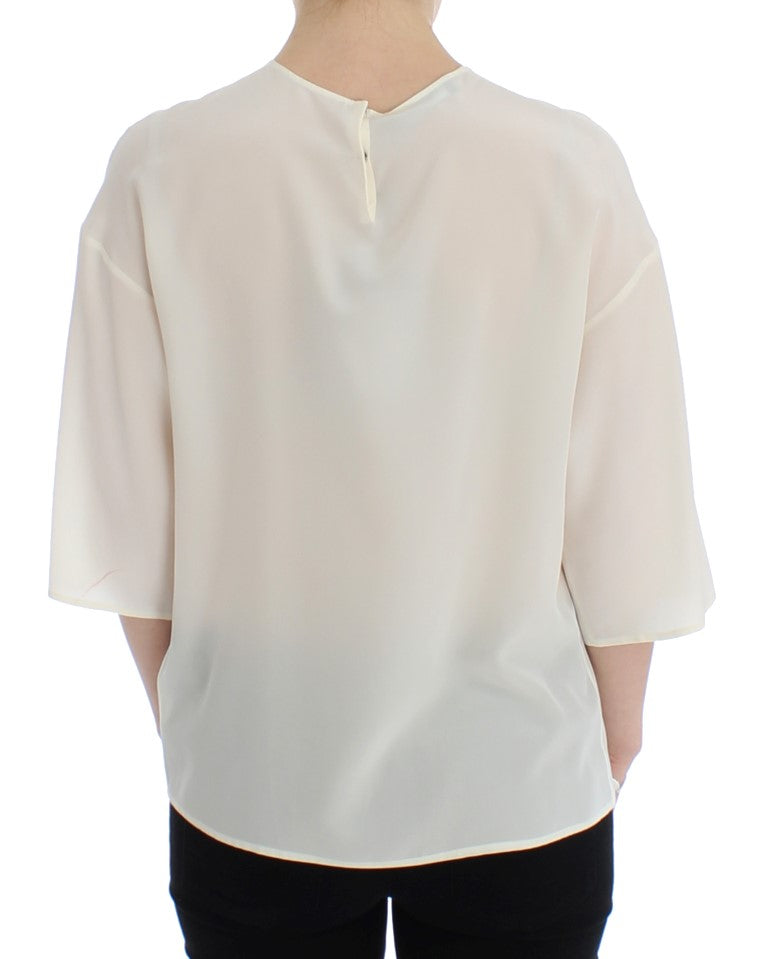 Blouse/Top en soie blanche à paillettes et broderies Dolce &amp; Gabbana