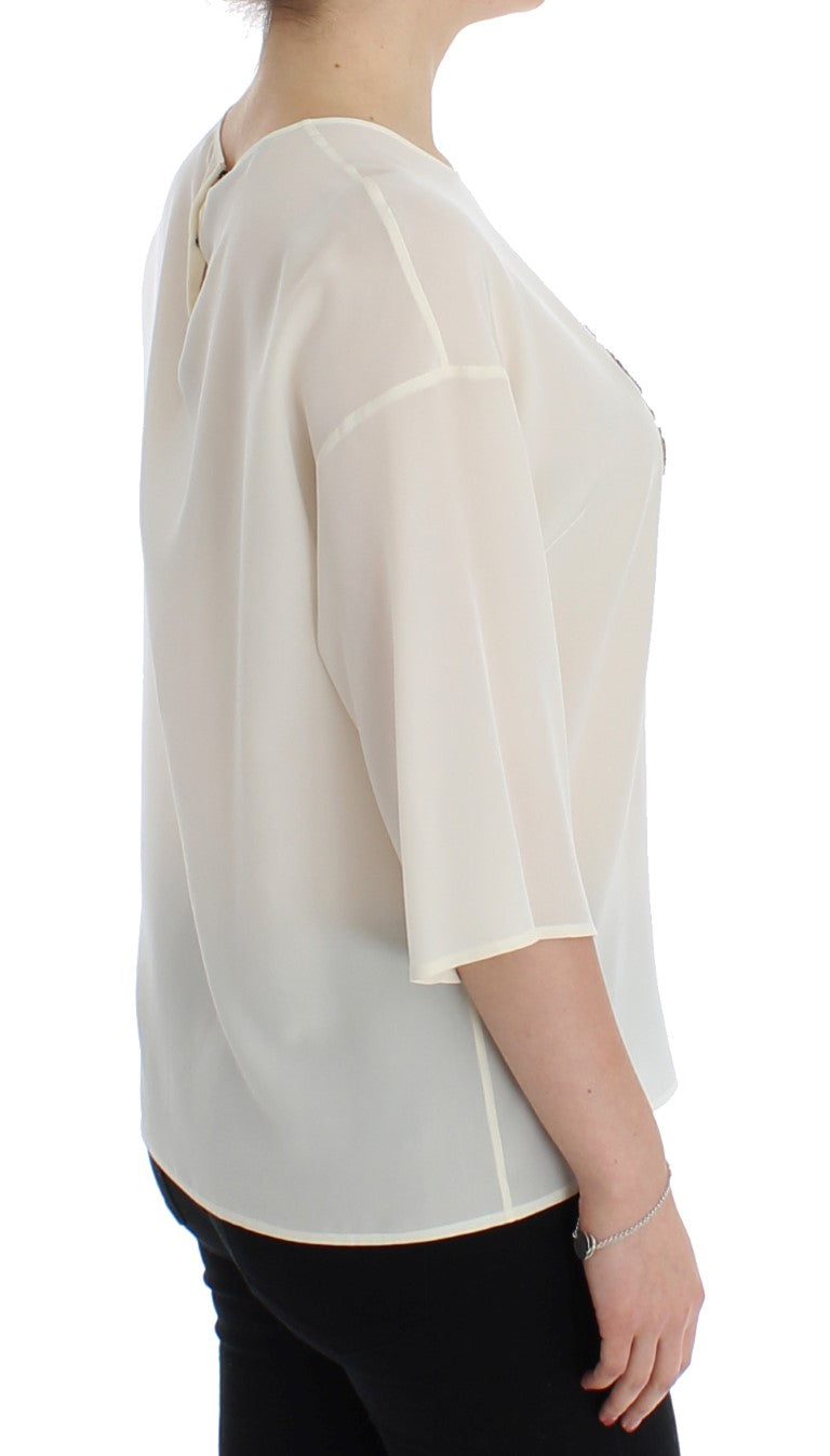 Blouse/Top en soie blanche à paillettes et broderies Dolce &amp; Gabbana
